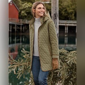 Garnet Hill Recycled Quilted Car Coat - Dried Herb Sage Green - Size Small 4 / 6